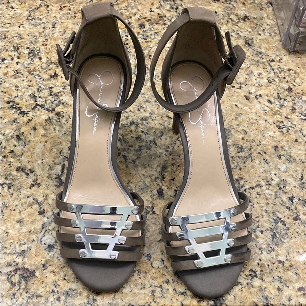 Jessica Simpson Silver Heels with Ankle Strap